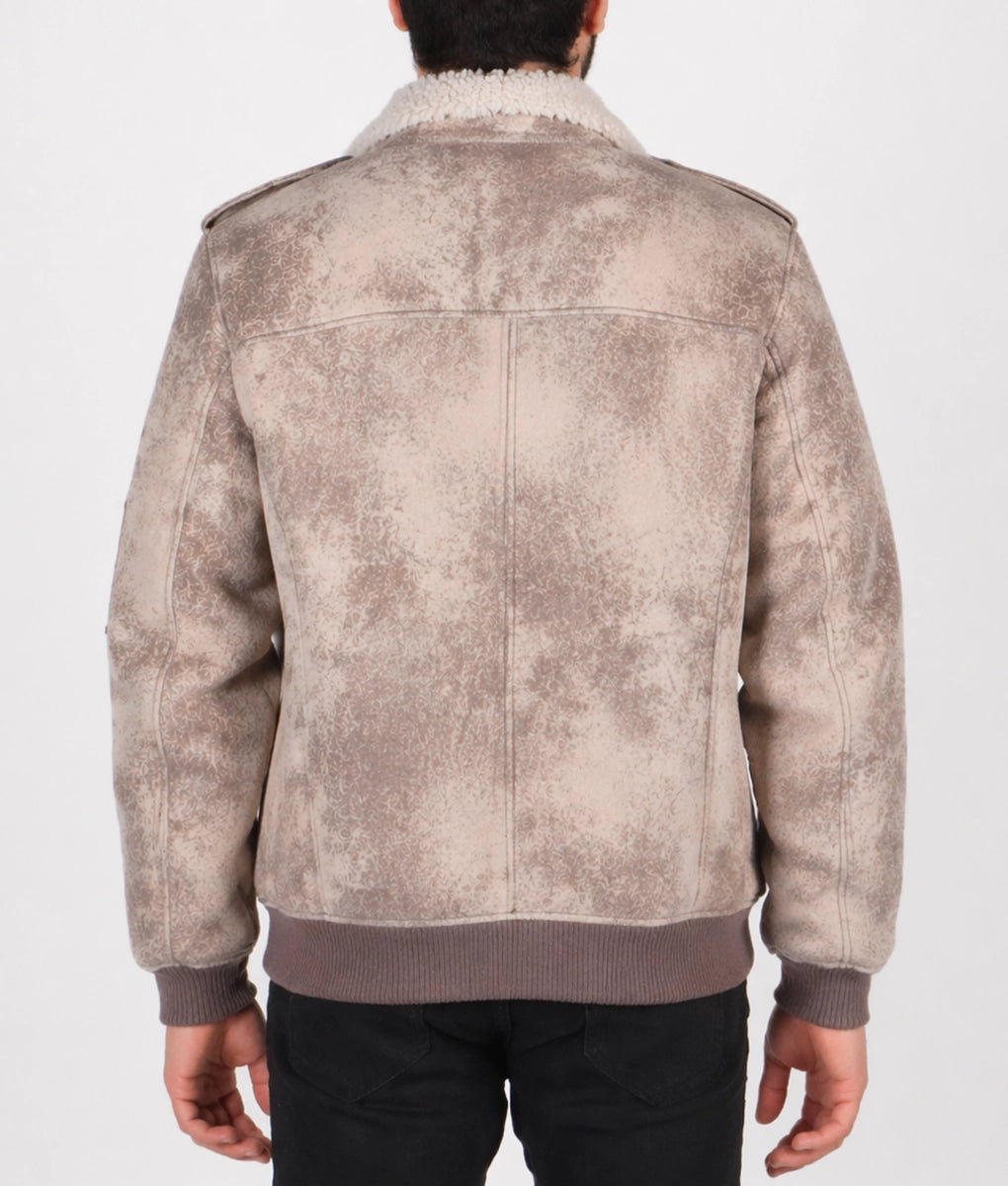 Deus Men's Distressed Brown Aviator Faux Fur Shearling Trim Collar Suede Jacket | Men's Distressed Brown Aviator Faux Fur Shearling Trim Collar Suede Jacket-2