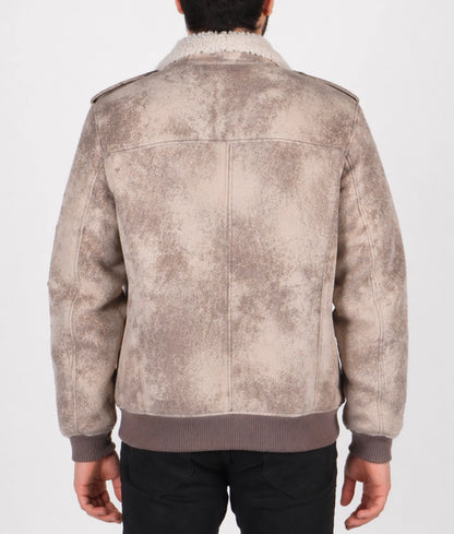 Deus Men's Distressed Brown Aviator Faux Fur Shearling Trim Collar Suede Jacket | Men's Distressed Brown Aviator Faux Fur Shearling Trim Collar Suede Jacket-2