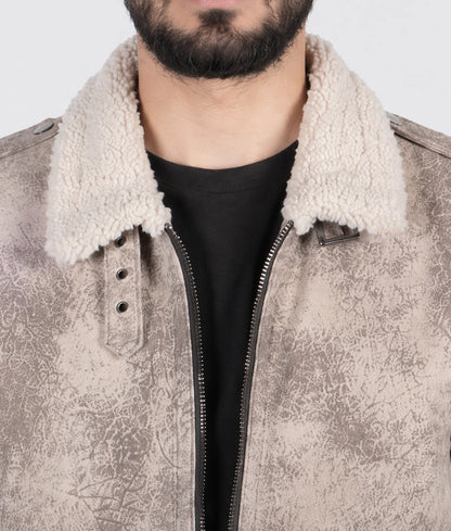 Deus Men's Distressed Brown Aviator Faux Fur Shearling Trim Collar Suede Jacket | Men's Distressed Brown Aviator Faux Fur Shearling Trim Collar Suede Jacket-3