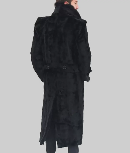 Diene Men Black Mink Full Length Overcoat With Fox Fur Collar - Men Black Mink Full Length Overcoat With Fox Fur Collar-2