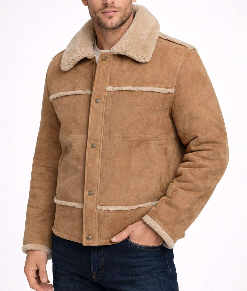 Draper Men's Brown Suede Faux Fur Shearling Jacket | Men's Brown Suede Faux Fur Shearling Jacket-2