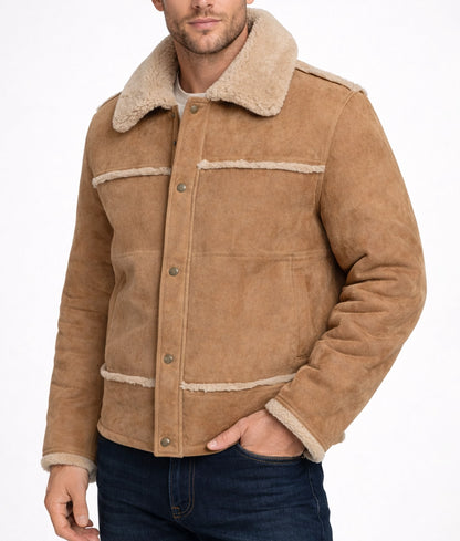 Draper Men's Brown Suede Faux Fur Shearling Jacket | Men's Brown Suede Faux Fur Shearling Jacket-2