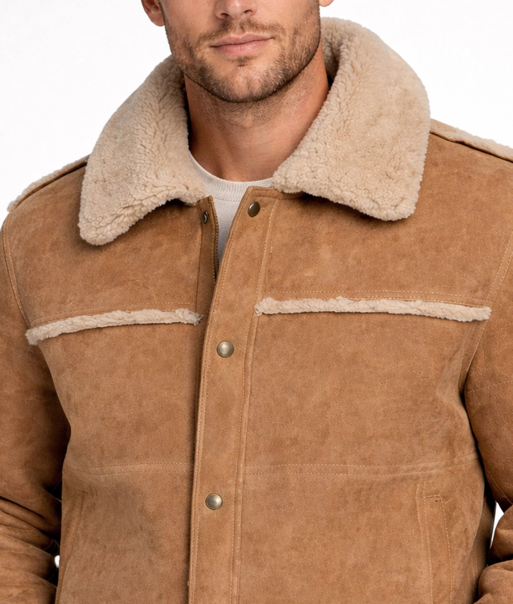 Draper Men's Brown Suede Faux Fur Shearling Jacket | Men's Brown Suede Faux Fur Shearling Jacket-4