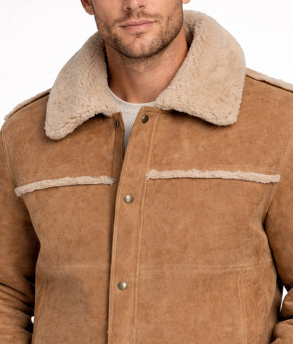 Draper Men's Brown Suede Faux Fur Shearling Jacket | Men's Brown Suede Faux Fur Shearling Jacket-4