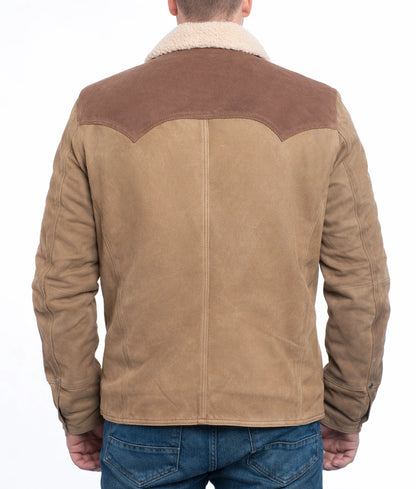 Dwayne Men's Brown Suede Bomber Faux Fur Shearling Collared Jacket | Men's Brown Suede Bomber Faux Fur Shearling Collared Jacket-4