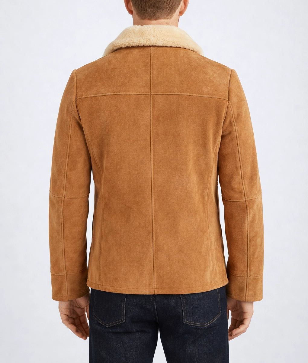 Emanual Men's Tan Faux Fur Shearling Suede Buttoned Jacket | Men's Tan Faux Fur Shearling Suede Buttoned Jacket-5
