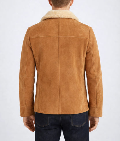 Emanual Men's Tan Faux Fur Shearling Suede Buttoned Jacket | Men's Tan Faux Fur Shearling Suede Buttoned Jacket-5