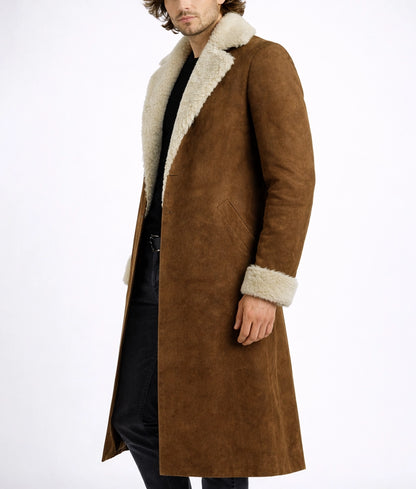Emanual Men's Tan Faux Fur Shearling Suede Coat | Men's Tan Faux Fur Shearling Suede Coat-3