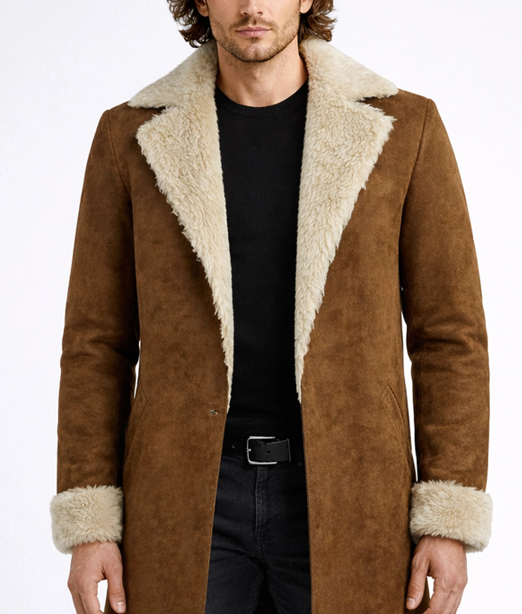 Emanual Men's Tan Faux Fur Shearling Suede Coat | Men's Tan Faux Fur Shearling Suede Coat-5