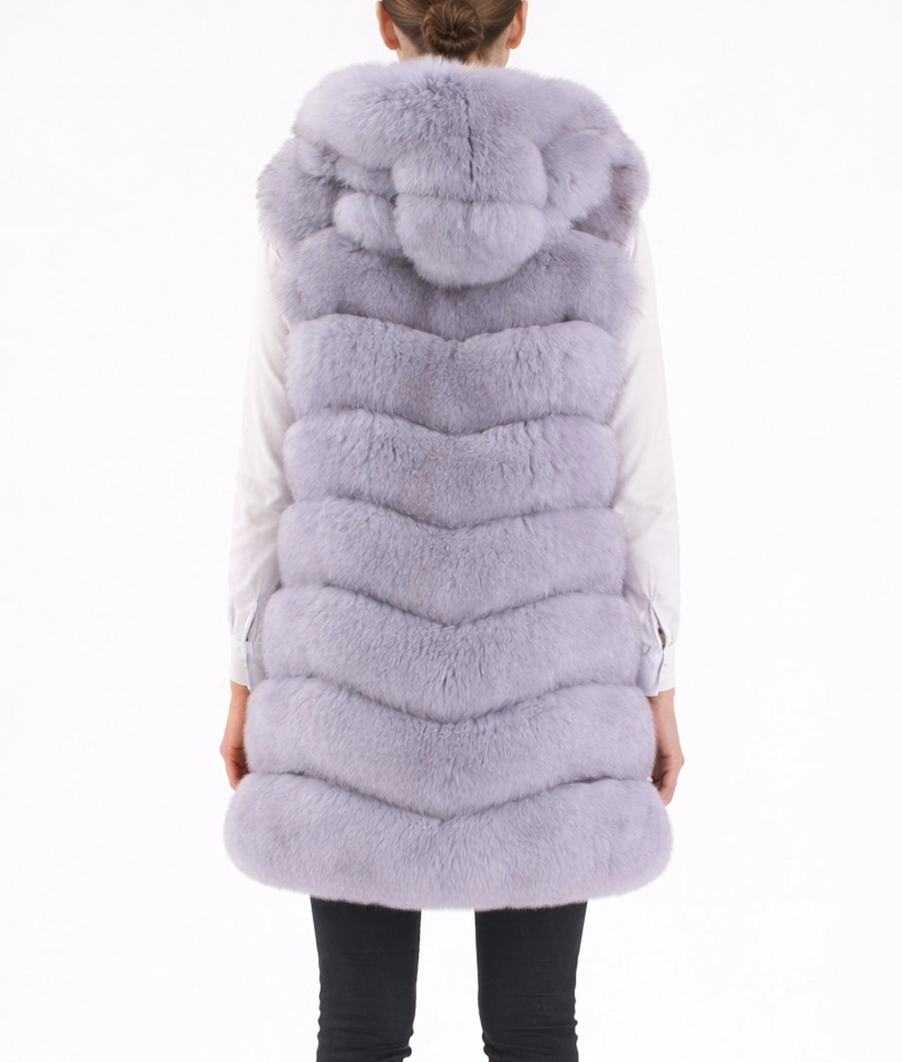 Emma Women’s Blue Hooded Real Fox Fur Vest | Women’s Blue Hooded Real Fox Fur Vest-4