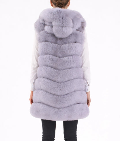 Emma Women’s Blue Hooded Real Fox Fur Vest | Women’s Blue Hooded Real Fox Fur Vest-4
