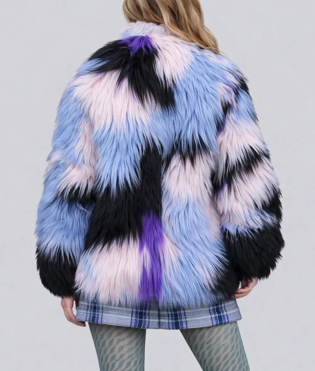 Emma Women's Multi Color Fuzzy Faux Fur Jacket | Women's Multi Color Fuzzy Faux Fur Jacket-3