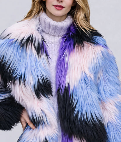 Emma Women's Multi Color Fuzzy Faux Fur Jacket | Women's Multi Color Fuzzy Faux Fur Jacket-4