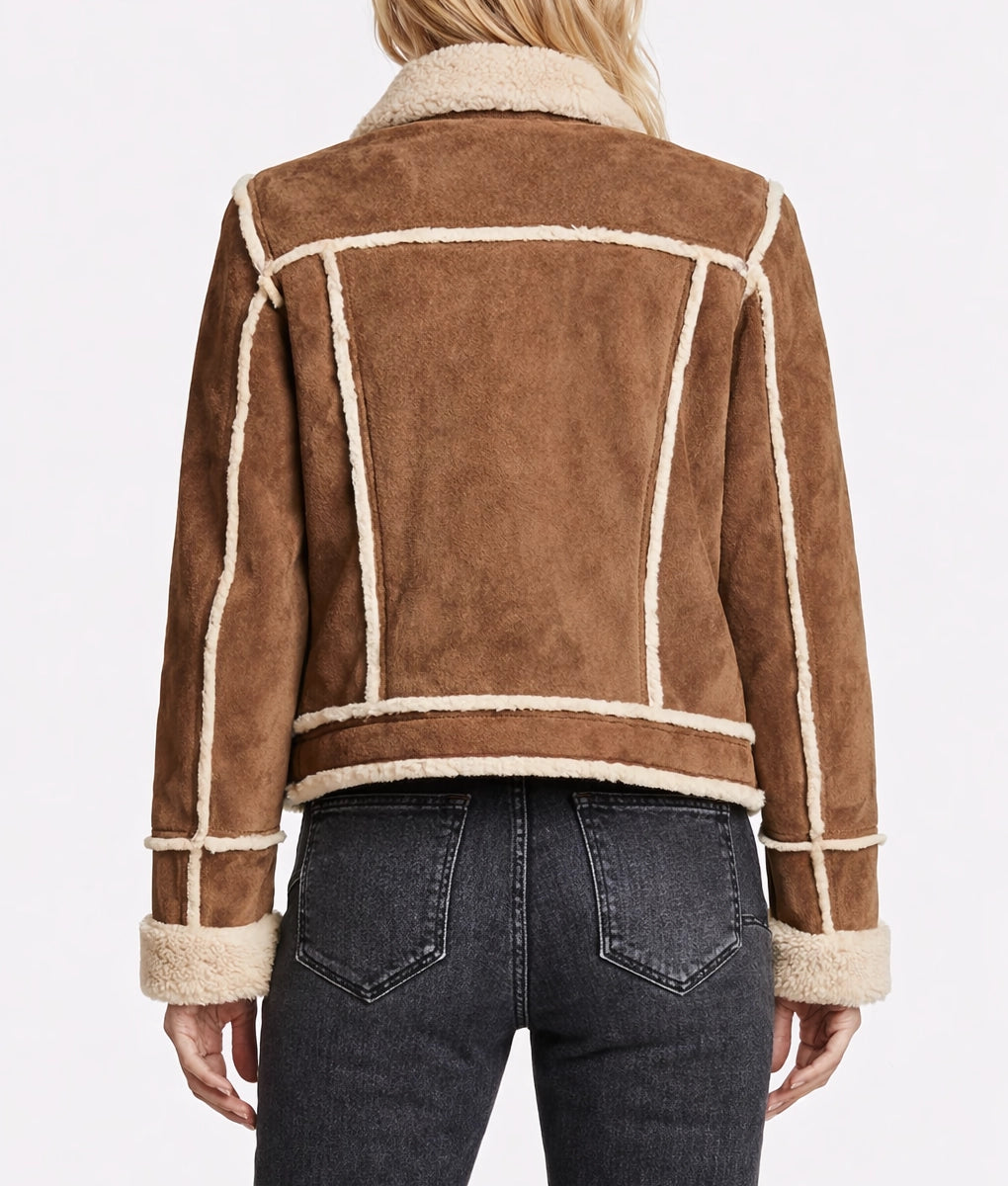 Emma Women's Suede Cognac Faux Fur Trim Trucker Jacket | Women's Suede Cognac Faux Fur Trim Trucker Jacket-3