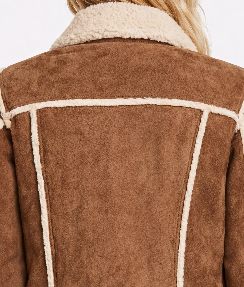 Emma Women's Suede Cognac Faux Fur Trim Trucker Jacket | Women's Suede Cognac Faux Fur Trim Trucker Jacket-5