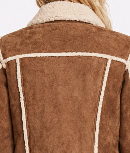 Emma Women's Suede Cognac Faux Fur Trim Trucker Jacket | Women's Suede Cognac Faux Fur Trim Trucker Jacket-5