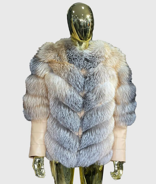 Eone Grey and Brown Fox Fur Coat-1