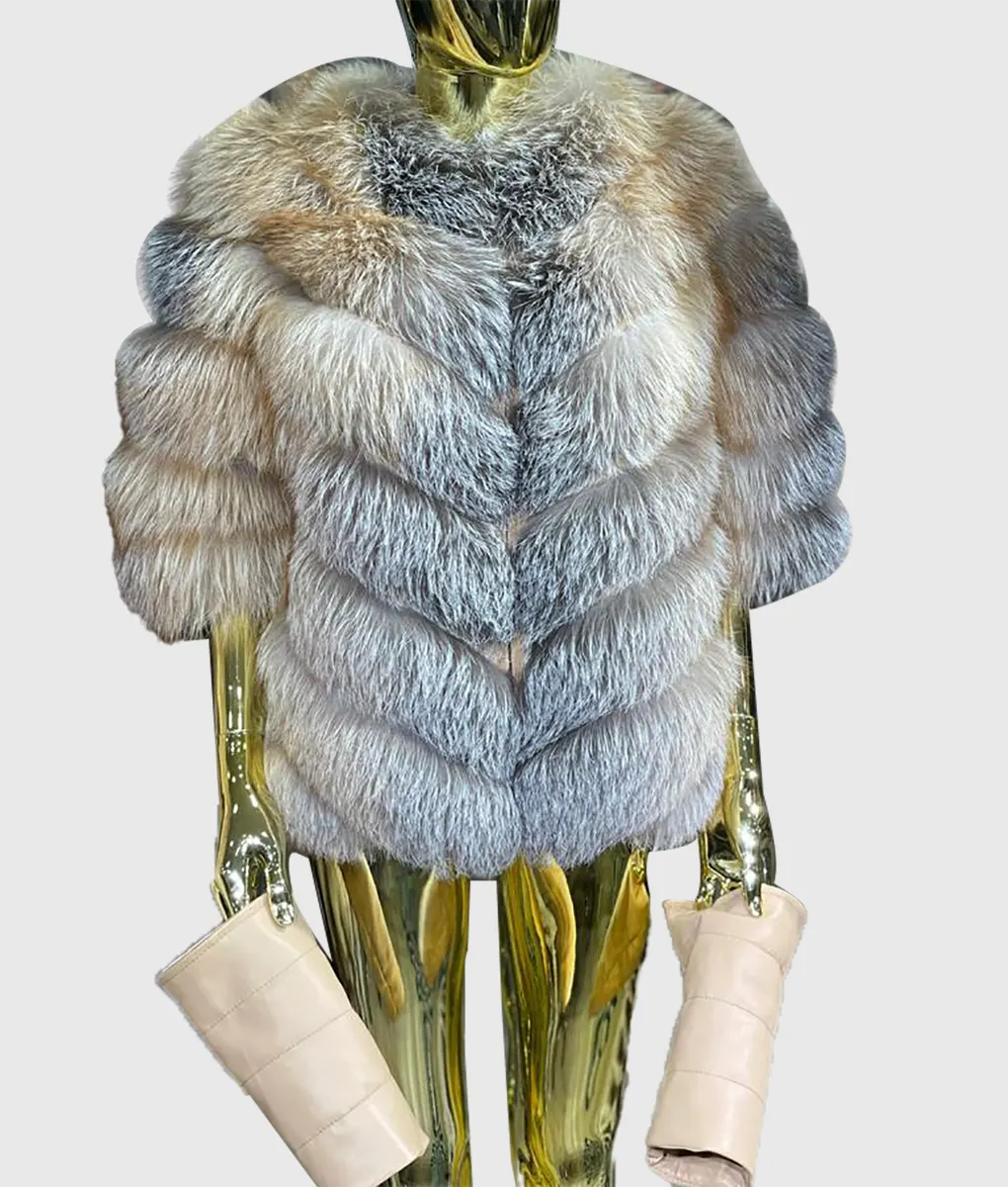 Eone Grey and Brown Fox Fur Coat-2