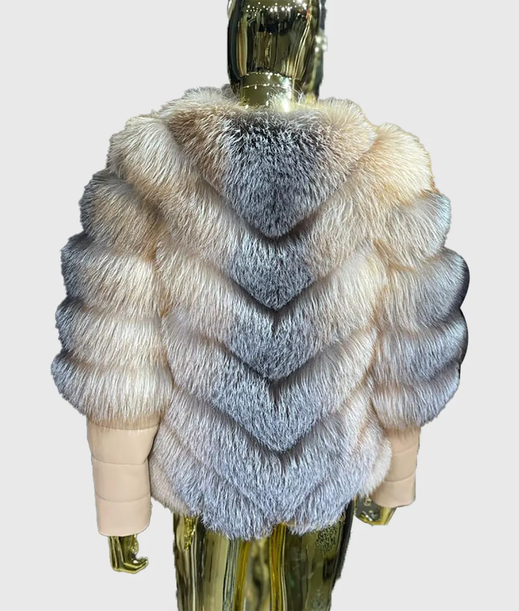 Eone Grey and Brown Fox Fur Coat-3