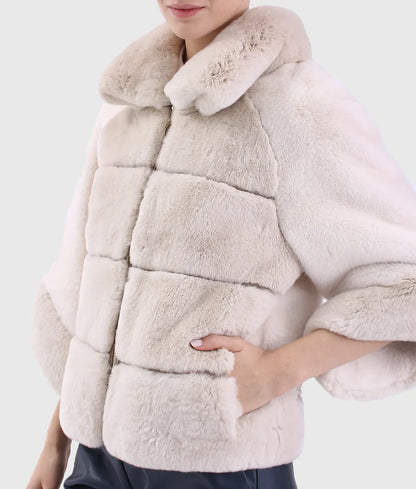 Eve Women White Trimmed Rex Rabbit Fur Jacket