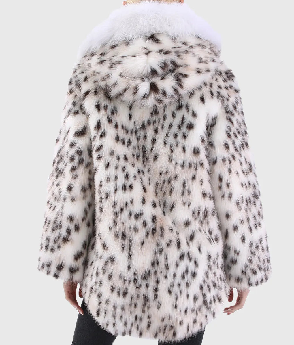 Exe Women Black & White Lynx Fur Coat With Hood