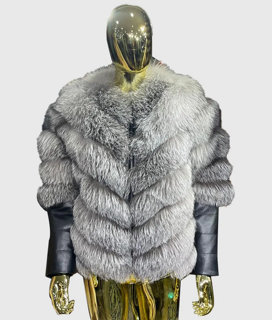 Fenny Women Silver Fox Fur Coat - Front View