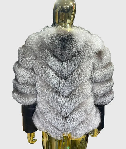 Fenny Women Silver Fox Fur Coat - Back View