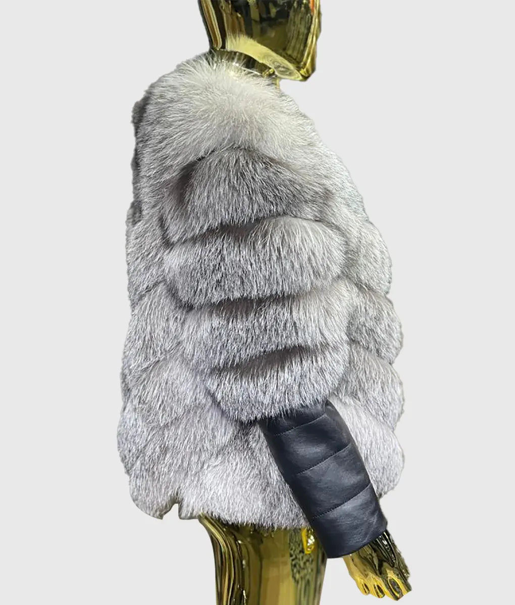 Fenny Women Silver Fox Fur Coat - Side View