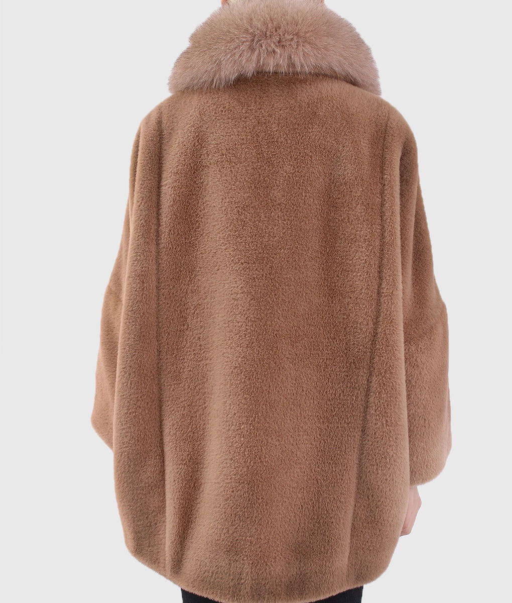 Ferrio Women Brown Cashmere Coat With Fox Fur Collar-5