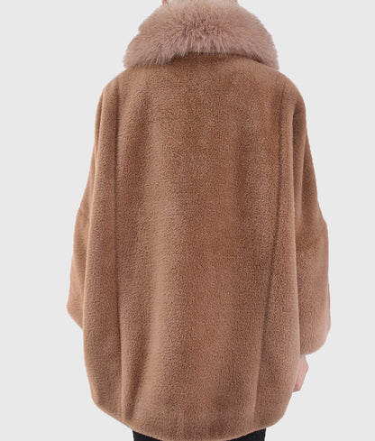 Ferrio Women Brown Cashmere Coat With Fox Fur Collar-5