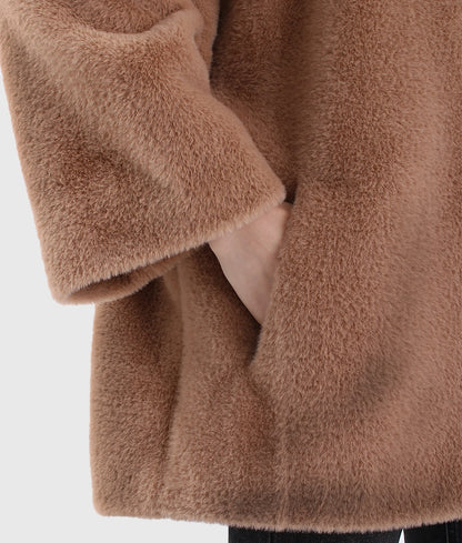 Ferrio Women Brown Cashmere Coat With Fox Fur Collar-3