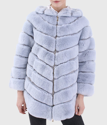 Lavendar Trimmed Shearling Coat with Hood