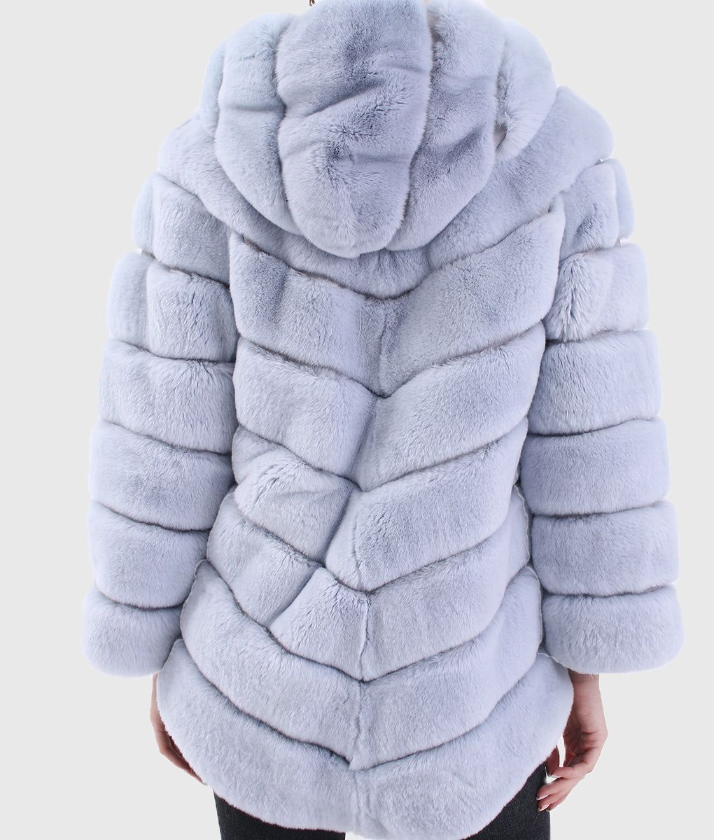 Lavendar Trimmed Shearling Coat with Hood