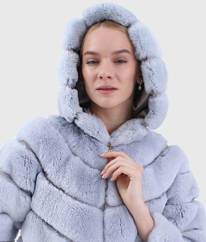 Lavendar Trimmed Shearling Coat with Hood