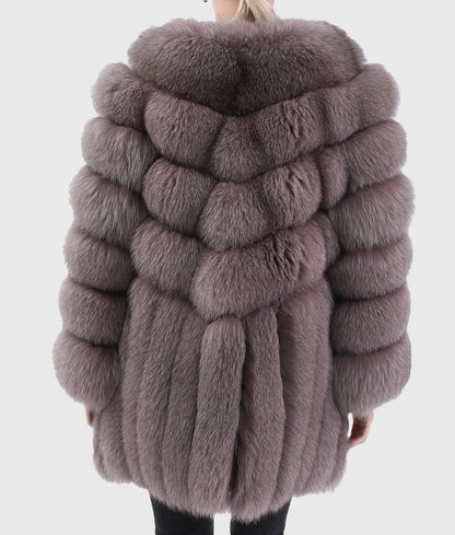 Full Sleeves Trimmed Fox Fur Coat