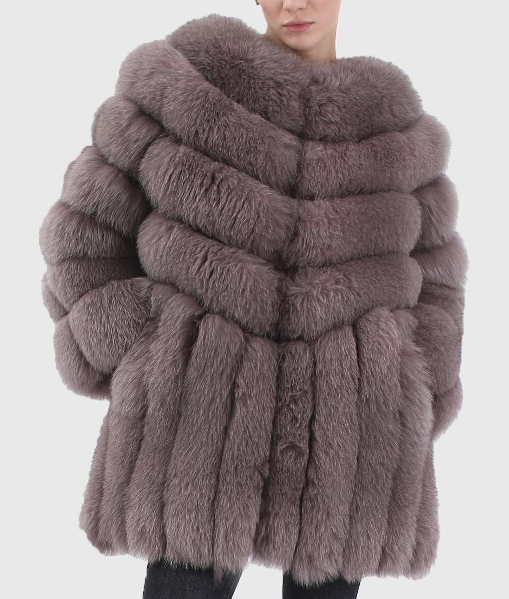 Full Sleeves Trimmed Fox Fur Coat