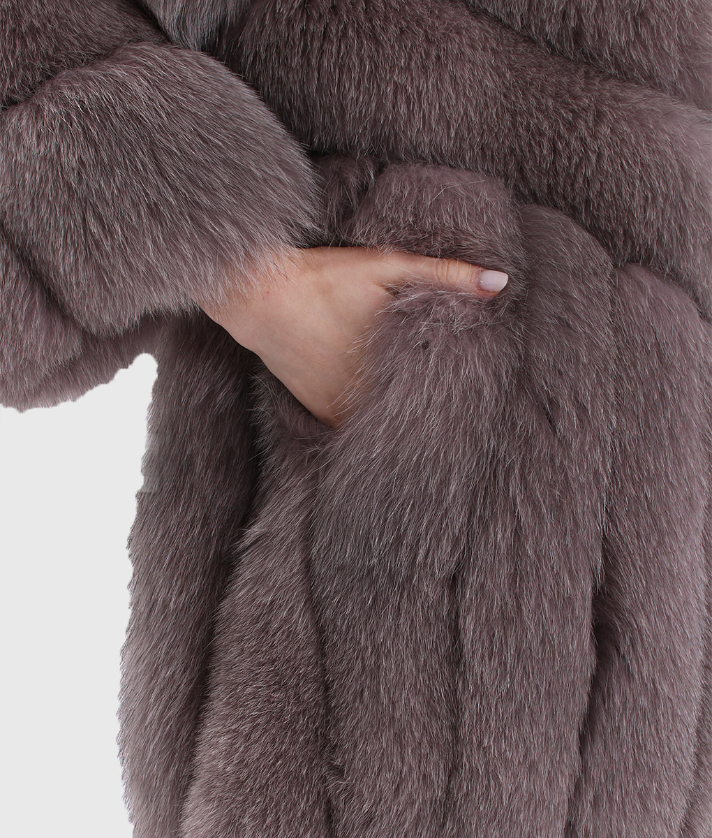 Full Sleeves Trimmed Fox Fur Coat