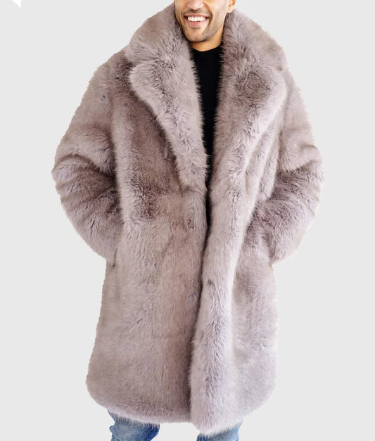 Iluna Men Grey Fox Faux Fur Coat