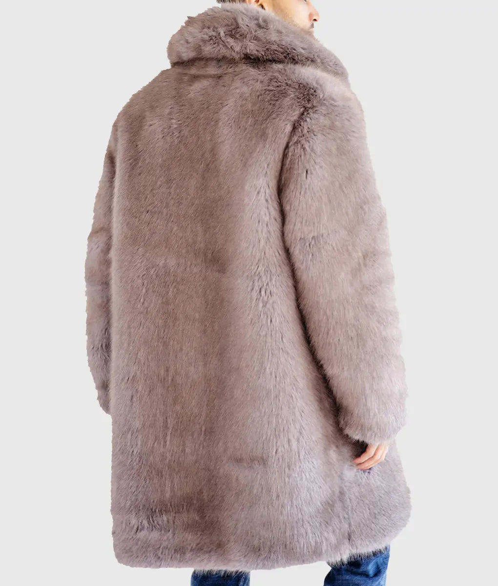 Iluna Men Grey Fox Faux Fur Coat