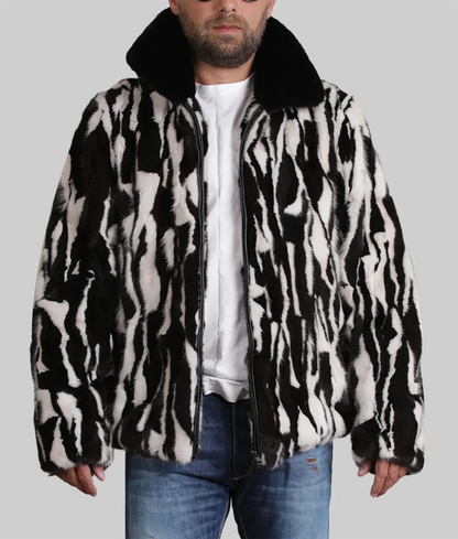 Jacks Men Black & White Mink Fur Jacket - Black and White Mink Fur Jacket-1