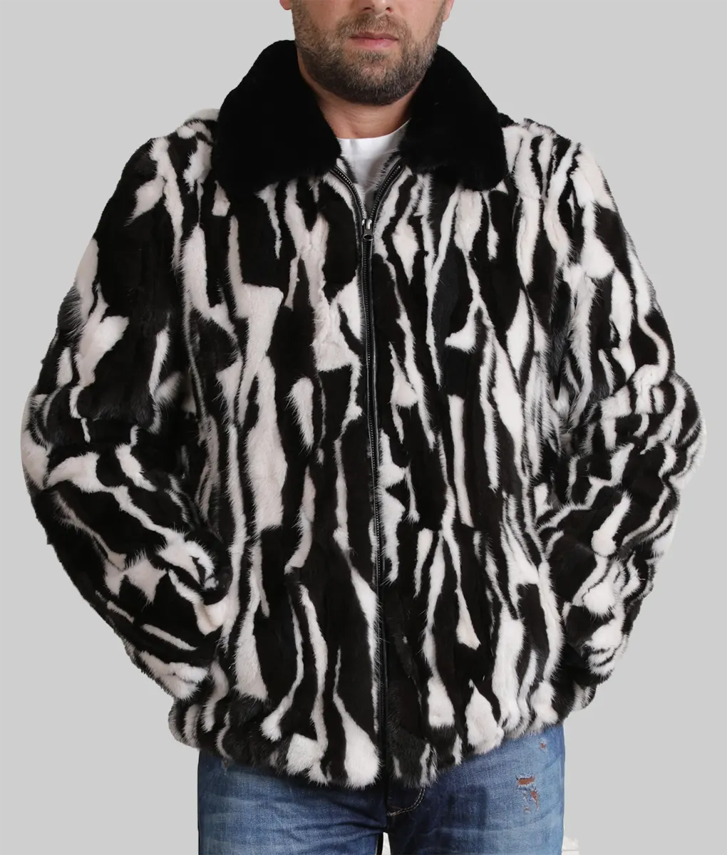 Jacks Men Black & White Mink Fur Jacket - Black and White Mink Fur Jacket-3