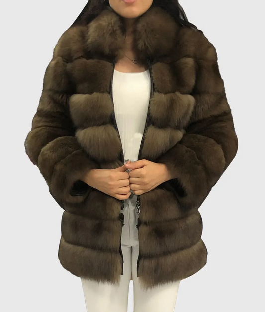 Jackson Women Brown Fox Fur Coat-2