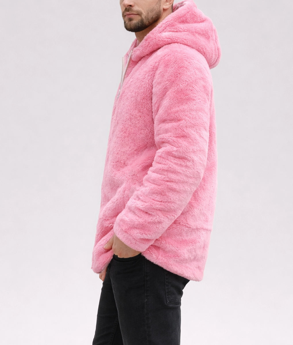 Jason Men's Pink Faux Fur Zipper Jacket