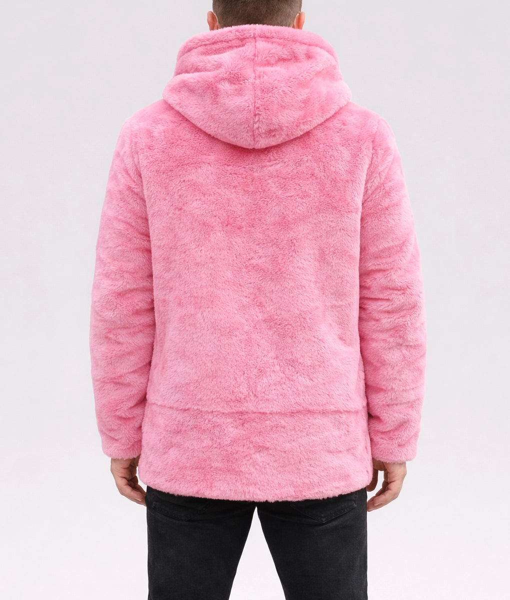 Jason Men's Pink Faux Fur Zipper Jacket
