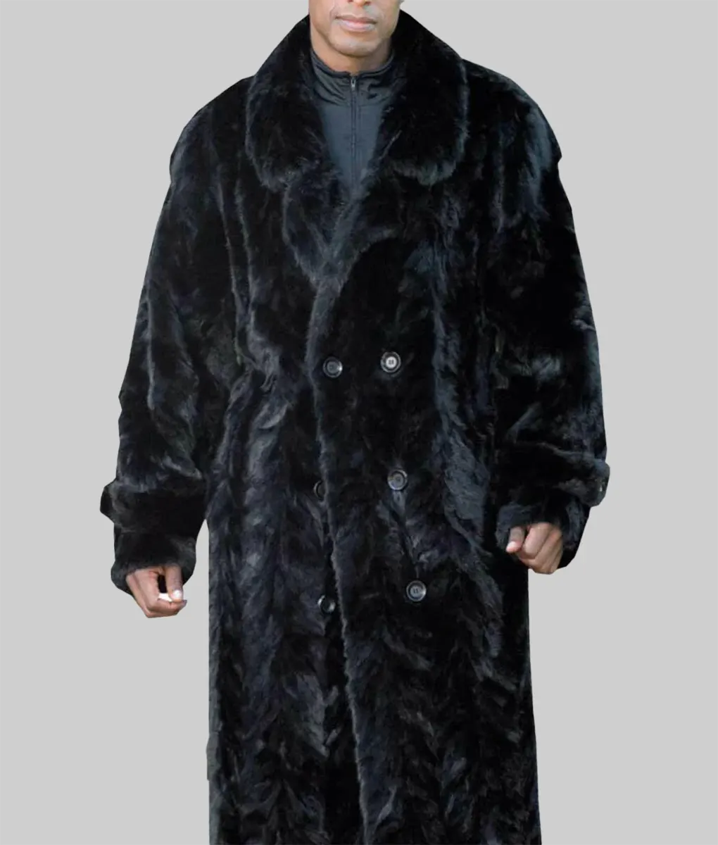 Jeff Men Black Double Breasted Mink Fur Coat - Black Mink Fur Coat