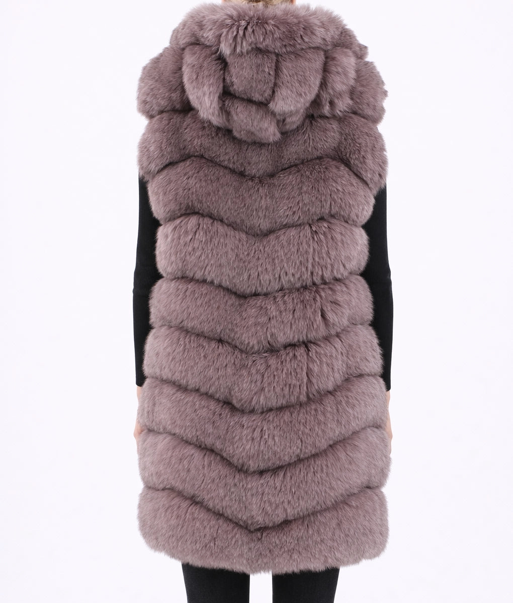 Jenna Women’s Brown Real Fox Fur Long Vest | Women’s Brown Real Fox Fur Long Vest-3