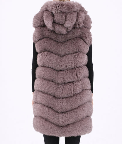 Jenna Women’s Brown Real Fox Fur Long Vest | Women’s Brown Real Fox Fur Long Vest-3