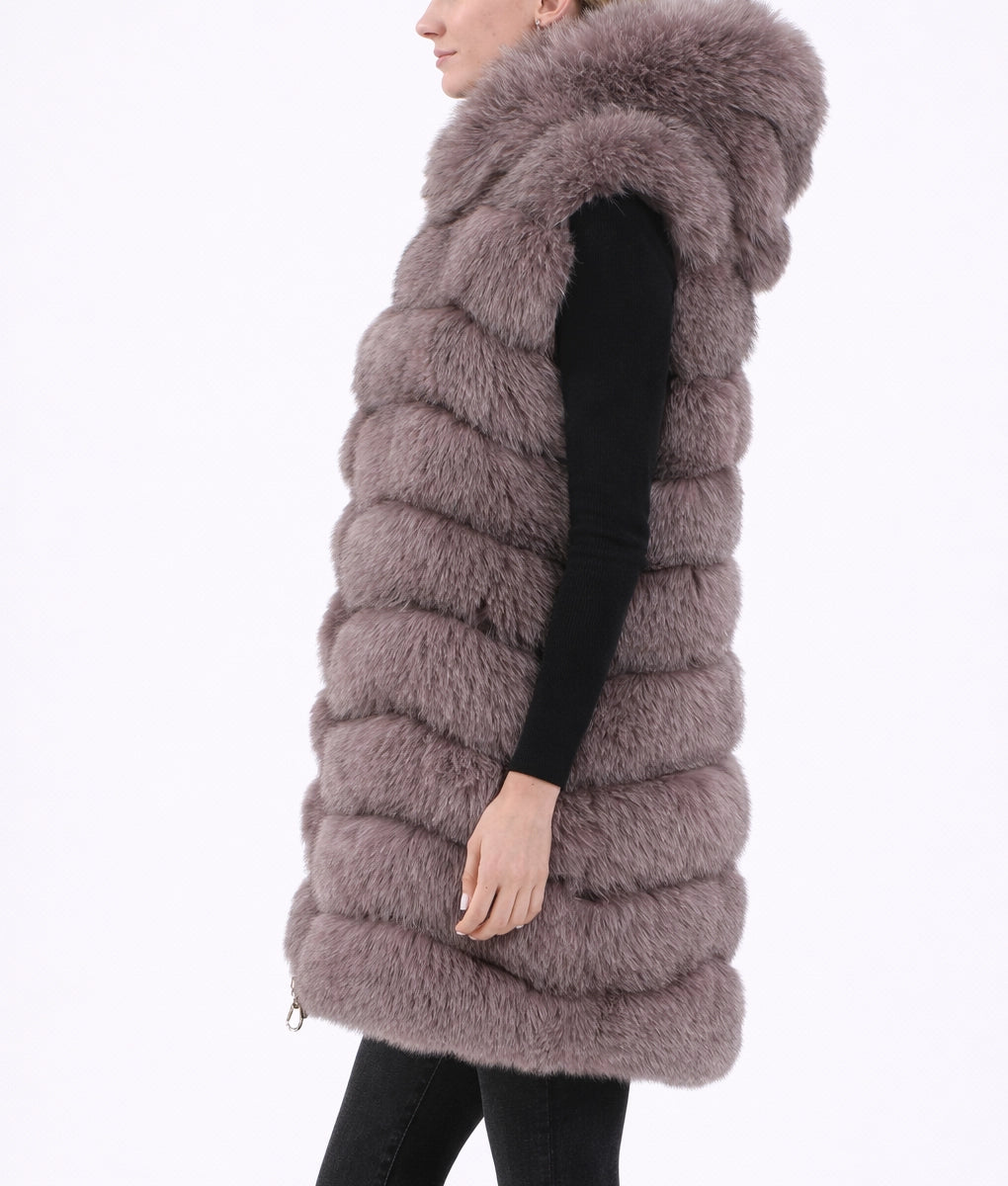 Jenna Women’s Brown Real Fox Fur Long Vest | Women’s Brown Real Fox Fur Long Vest-2