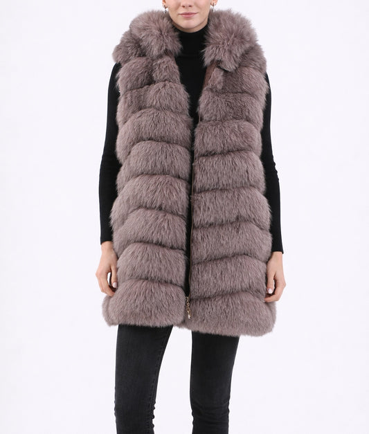 Jenna Women’s Brown Real Fox Fur Long Vest | Women’s Brown Real Fox Fur Long Vest-1