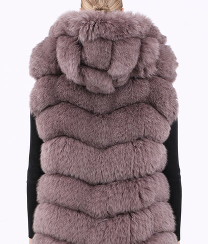 Jenna Women’s Brown Real Fox Fur Long Vest | Women’s Brown Real Fox Fur Long Vest-5